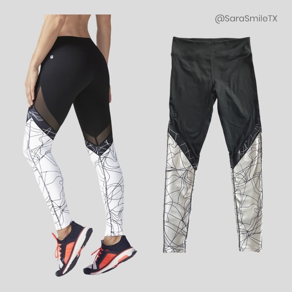 FABLETICS - Mesh PowerHold - Black White Print Tall Workout Leggings - Picture 1 of 11